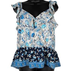 Nine Britton Stitch Fix Women Cream Blue Floral Tank Top L‎ NWT